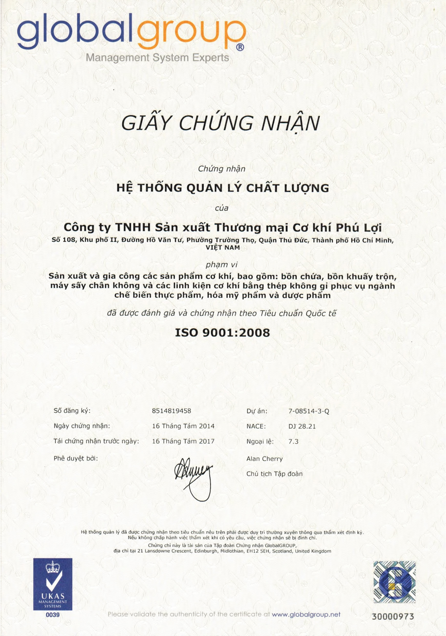 Chứng nhận 1